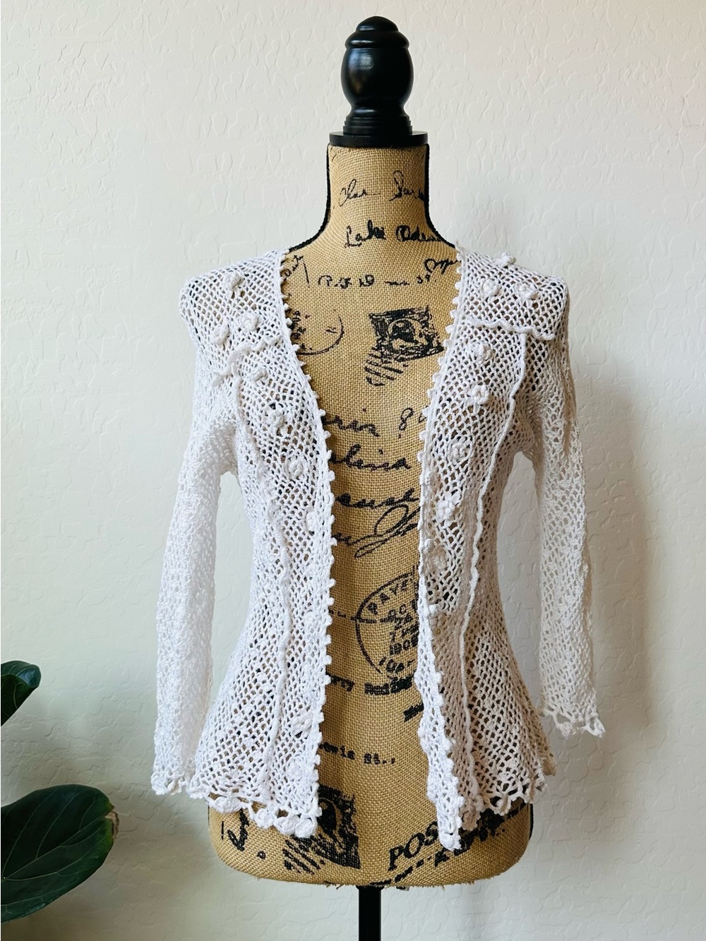 Ann Taylor White Crochet Open-Front Cardigan